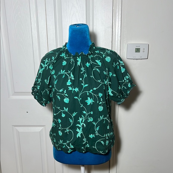Hill House Tops - Hill House Green Floral Blouse XS S